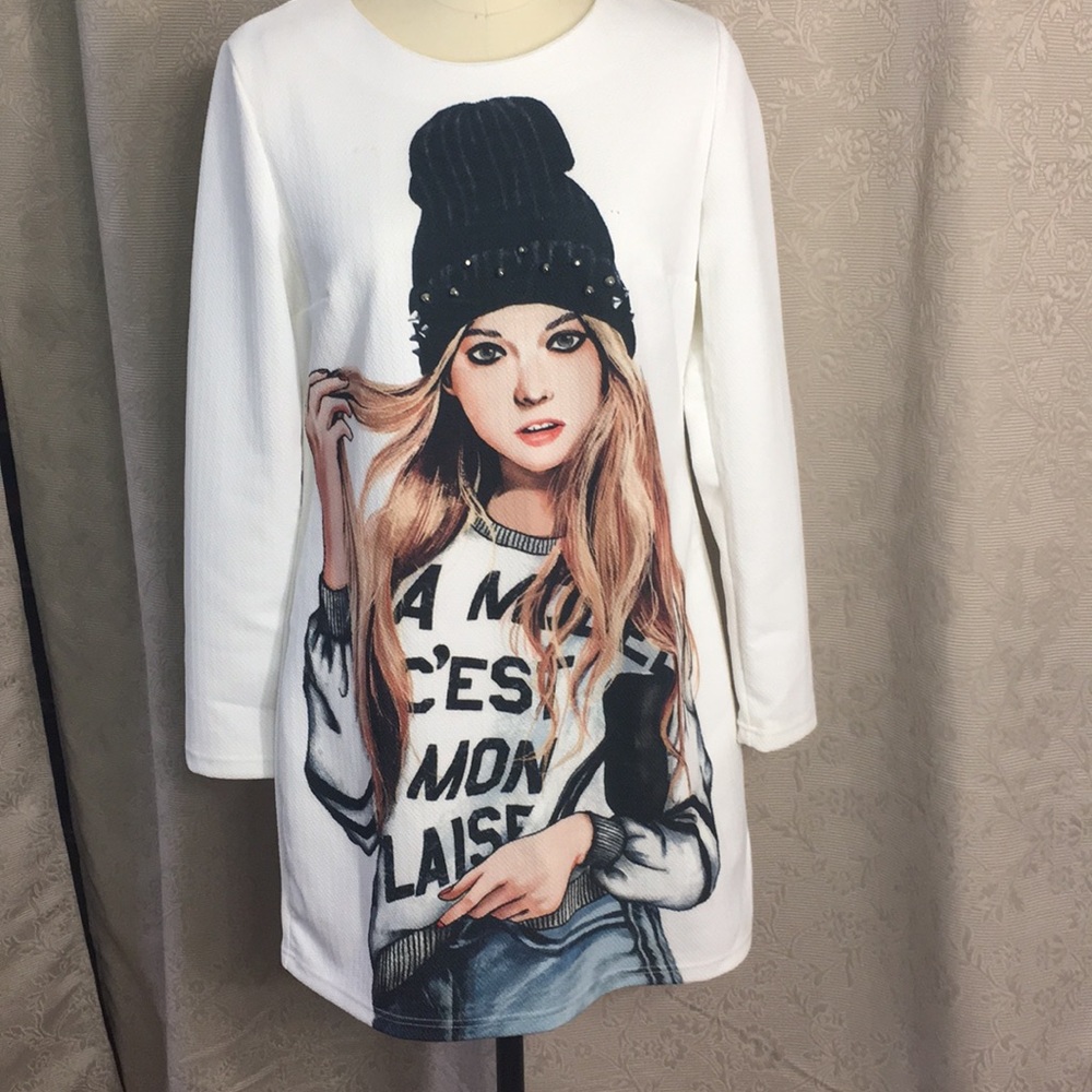 Aglyz cute printed white Dress size L